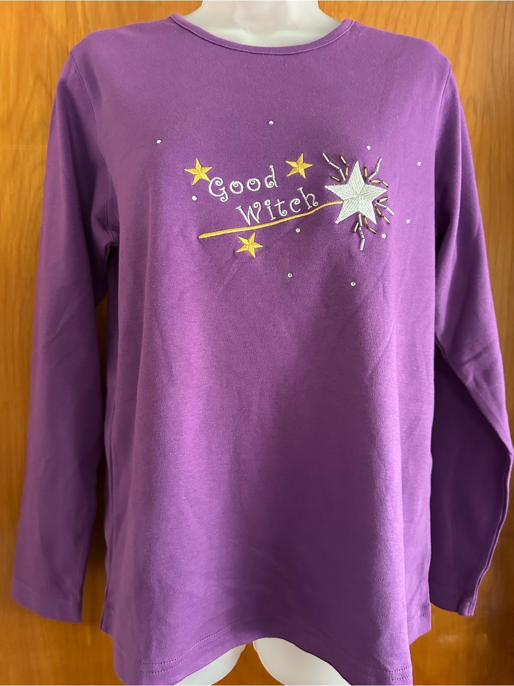 Quacker Factory Good Witch Halloween Top Purple M NWT